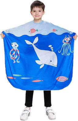Kapperscape voor kinderen met blauw oceaanpatroon, groot 51 x 35 / 130 x 90 cm kinderstylingschort, kapsalonkap voor kinderen Schattige kinderhaardoek, make-upkamkaap voor volwassenen