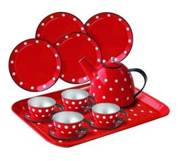 Tinnen theeset Polkadot in koffer 36492