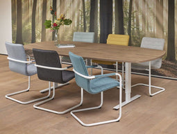 Vergadertafel teez deens ovaal 240x120cm frame aluminium (ral9006) blad antraciet eiken