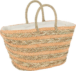 J-Line strandtas Kort Handvatten Horizontale Strepen - jute - naturel/lichtoranje