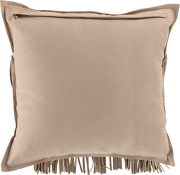 J-Line kussen Franjes Vierkant - leer - lichtgrijs