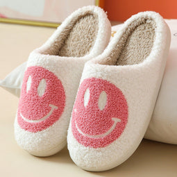 Budino® Smiley Pantoffels - Sloffen - Comfortabel en warm - Wit Roze - Maat 41/42