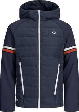 JACK&JONES JCOLOGAN HYBRID JACKET PS - Heren Jas - Plus size - Donkerblauw met capuchon met rode details (5XL)