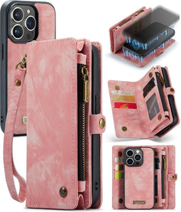 Caseme - Geschikt voor iPhone 15 Pro - Vintage 2 in 1 portemonnee hoes - Lichtroze