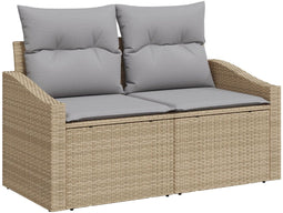 vidaXL - 2-zits - ligbed - met - kussens - - - beige - poly - rattan