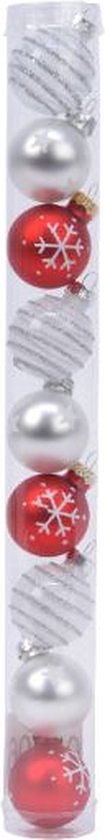 9 Glazen kerstballen 3 cm mix winter wit kerstrood