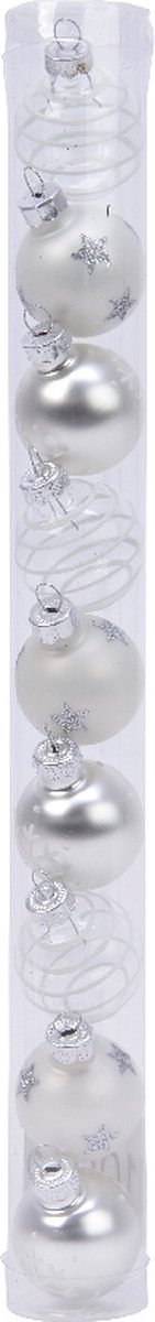 9 Glazen kerstballen 3 cm mix winter wit zilver