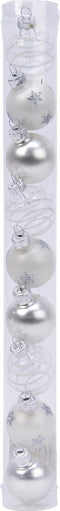 9 Glazen kerstballen 3 cm mix winter wit zilver