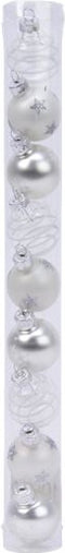 9 Glazen kerstballen 3 cm mix winter wit zilver
