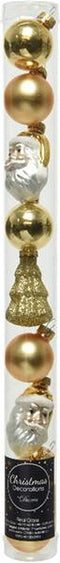 9 Glazen kerstballen en figuren mix licht goud
