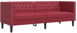vidaXL - Driezitsbank - Chesterfield-stijl - kunstleer - wijnrood