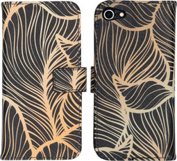 iMoshion Hoesje Geschikt voor iPhone 7 / 8 / SE (2020) / SE (2022) Hoesje Met Pasjeshouder - iMoshion Design Softcase Bookcase - Goud / Zwart / Golden Leaves
