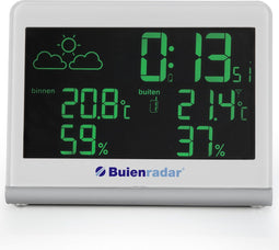 Buienradar BR-600 - Weerstation met draadloze buitensensor - Binnen- en buitentemperatuur - Groot display
