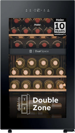 Haier HWS32GDG - Wijnkoelkast - 32 flessen - Dubbele temperatuurzones - Anti-UV glas - Zwart - 10 Jaar Garantie op onderdelen