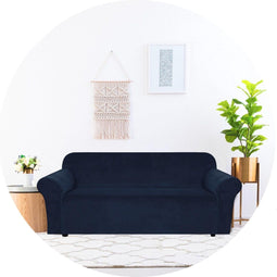Hilvard - Bankhoes 3 zitsbanken - Stretch - Donkerblauw - Velvet - (185 - 230 cm)