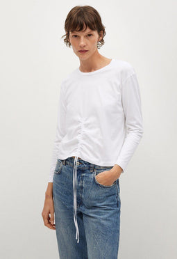 Mango Gesmokt T-shirt - Lange Mouwen - Wit (XL)
