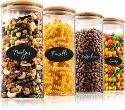 Five Stars® Voorraadpotten - Glas - 4 Delige Set - 1200 ML - Herschrijfbare Stickers & Pen (4 stuks)