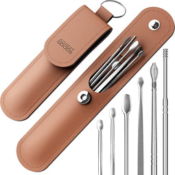 AdroitGoods Oorsmeer Verwijderaar Set - 6 Delig - Oorreiniger - Oren Schoonmaken - Bruin