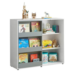 SoBuy Boekenkast - Speelgoedrek - Max. 95 kg - 119 x 39 x 116 cm - Wit / Grijs