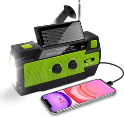 Nigecue Solar Radio, draagbare zwengelradio, dynamoradio met AM / FM, geïntegreerde 4000 mAh oplaadbare batterij, 4 modi, LED-zaklamp, LED-leeslampje met bewegingssensor, SOS-alarm voor noodgevallen buitenshuis