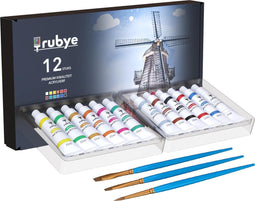 Rubye® Acrylverf - Set van 12 Kleuren - 22ML Tubes - Hobby en Creatief (12 stuks)