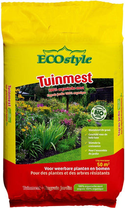 ECOstyle Tuinmest Organische Meststof - Border & Siertuin - Natuurlijke Meststof Gazon - 120 Dagen Voeding- 50 M² - 5 KG
