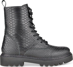 PS Poelman Saturno - Dames Veterboots - Leren met Snake Print - Zwart Snake - Maat 41