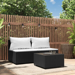 3-delige Loungeset met kussens poly rattan zwart