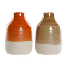 Vaas DKD Home Decor Porselein Bruin Oranje (2 Stuks) (17 x 17 x 27 cm)