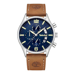 Timberland Bruine Leren Horloge Met Blauwe Wijzerplaat