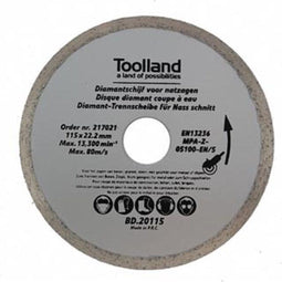 Toolland Diamantschijf, 125 mm, nat snijden, 12200 tpm, 80 m/s, voor graniet, steen, baksteen, marmer