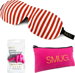 SMUG 3D Slaapmasker met Roze Oordopjes en Opbergzakje - 100% Verduisterend - Ergonomisch Oogmasker - Candy Cane Print