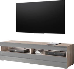 TV meubel TV kast Kubrick 140 cm body lichtbruin front kleppen grijs