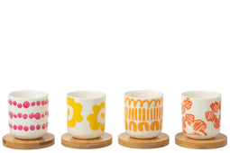 J-Line Set 4 Tassen + Schotel Bamboe Doos Keramiek Mix