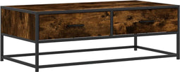 vidaXL - Salontafel - 100x50x35 - cm - bewerkt - hout - en - metaal - gerookt - eiken