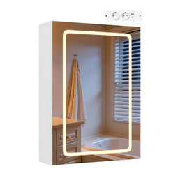 EUGAD badkamer spiegelkast - 1 spiegeldeur - 3 kleurtemperaturen - stopcontact - wit - 50 x 70 x 14,5 cm