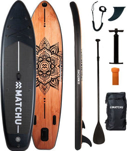 Matchu - SUP board - Opblaasbaar - Hout Mandala Design - 320x81x15 cm - Draagvermogen 150 kg