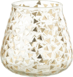 J-Line windlicht Driehoek - glas - transparant/goud - medium - 2 stuks