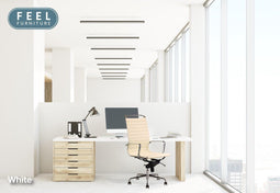 Feel Furniture - Luxe design bureaustoel van 100% rundleer - Hoge rugleuning - Wit