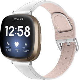 Leren Bandje Geschikt Voor Fitbit Versa 4, Sense 2 - Wit