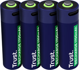 Trust 25631 - Oplaadbare AA-batterijen - 1700mAh - USB-C - Groen (4 stuks)