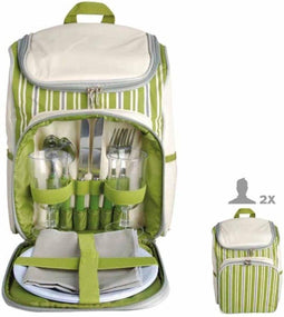 Esschert Design EL053 - Picknick schoudertas voor 2 personen - RVS bestek en melamine borden - Groen