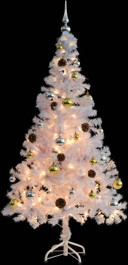 vidaXL - Kunstkerstboom - met - verlichting - en - kerstballen - 150 - cm - wit