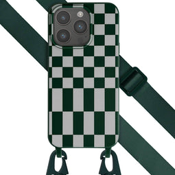 Selencia Hoesje Geschikt voor iPhone 15 Pro Hoesje Met Koord - Selencia Siliconen design hoesje met afneembaar koord - Groen / Irregular Check Green