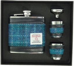 Heupfles Blauw - Luxe Set - Harris Tweed - Glen Appin of Scotland