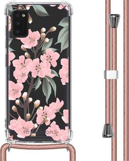 iMoshion Hoesje Geschikt voor Samsung Galaxy A41 Hoesje Met Koord - iMoshion Design Hoesje met Koord - Groen / Transparant / Roze / Cherry Blossom