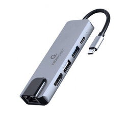 Gembird A-CM-COMBO5-04 - Hub USB - Ethernet 100Mbps USB 3.2 5Gb/s - Zilverkleurig