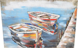 94x64 cm - Metaalschilderij - 2 boten - 3D art Schilderij Metaal