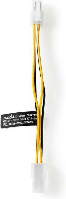 Nedis Interne Voedingskabel - P4 Male - P4 Female - Verguld - 0.20 m - Rond - PVC - Geel / Zwart - Polybag