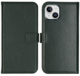 Selencia iPhone 15 - Echt Lederen Bookcase - 3 Pashouders - Groen